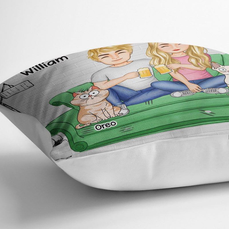 You And Me And The Cats - Personalized Pillow