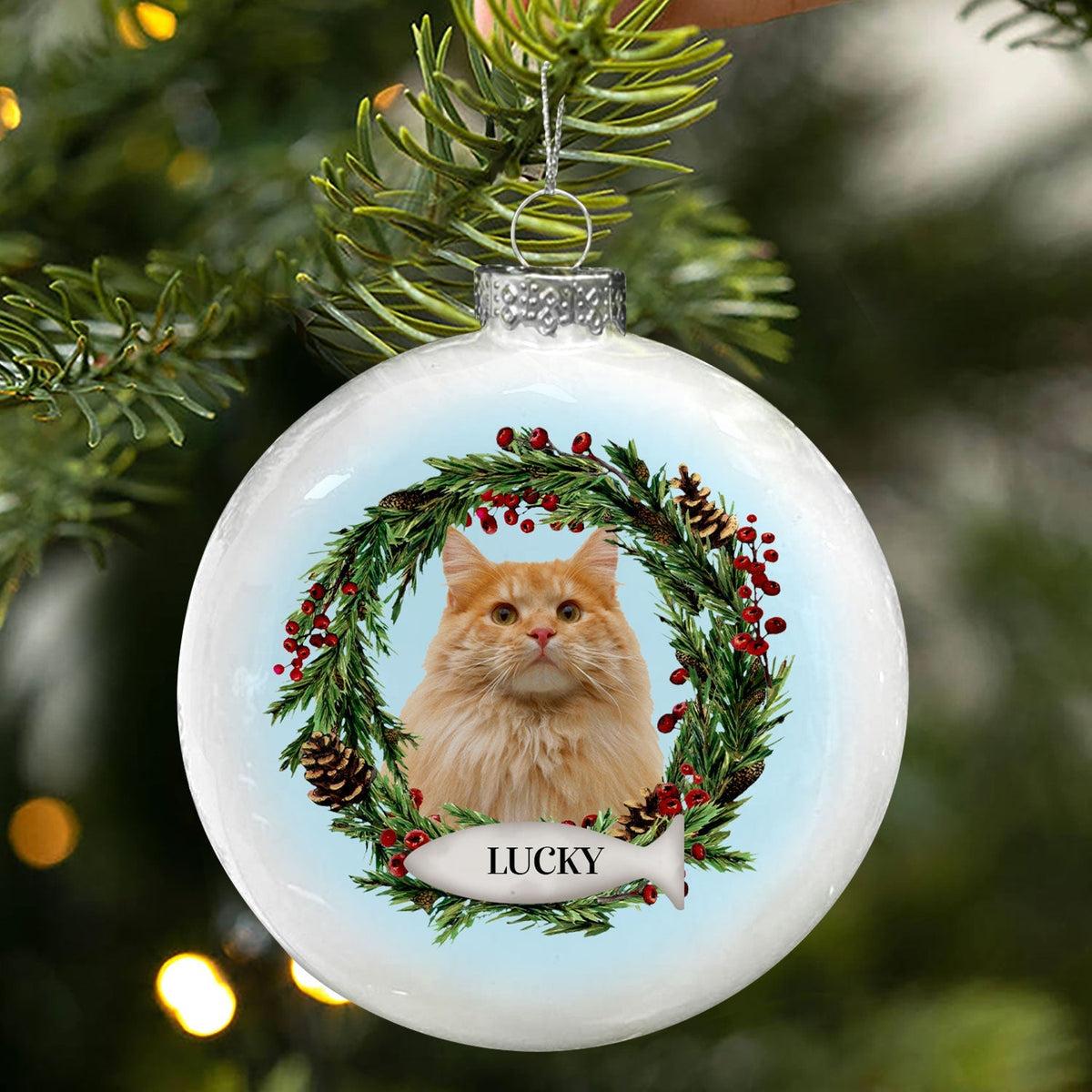 Custom Photo Cute Dogs Cats - Christmas Memorial Gift For Pet Lovers - Personalized White Flat Ball Ornament