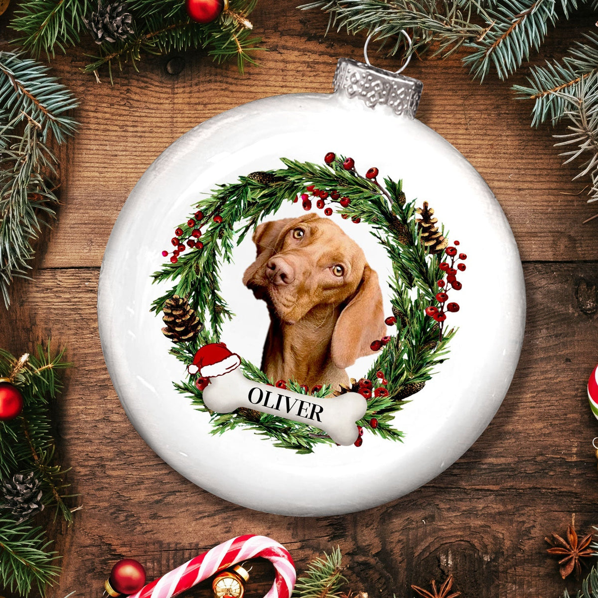 Custom Photo Cute Dogs Cats - Christmas Memorial Gift For Pet Lovers - Personalized White Flat Ball Ornament