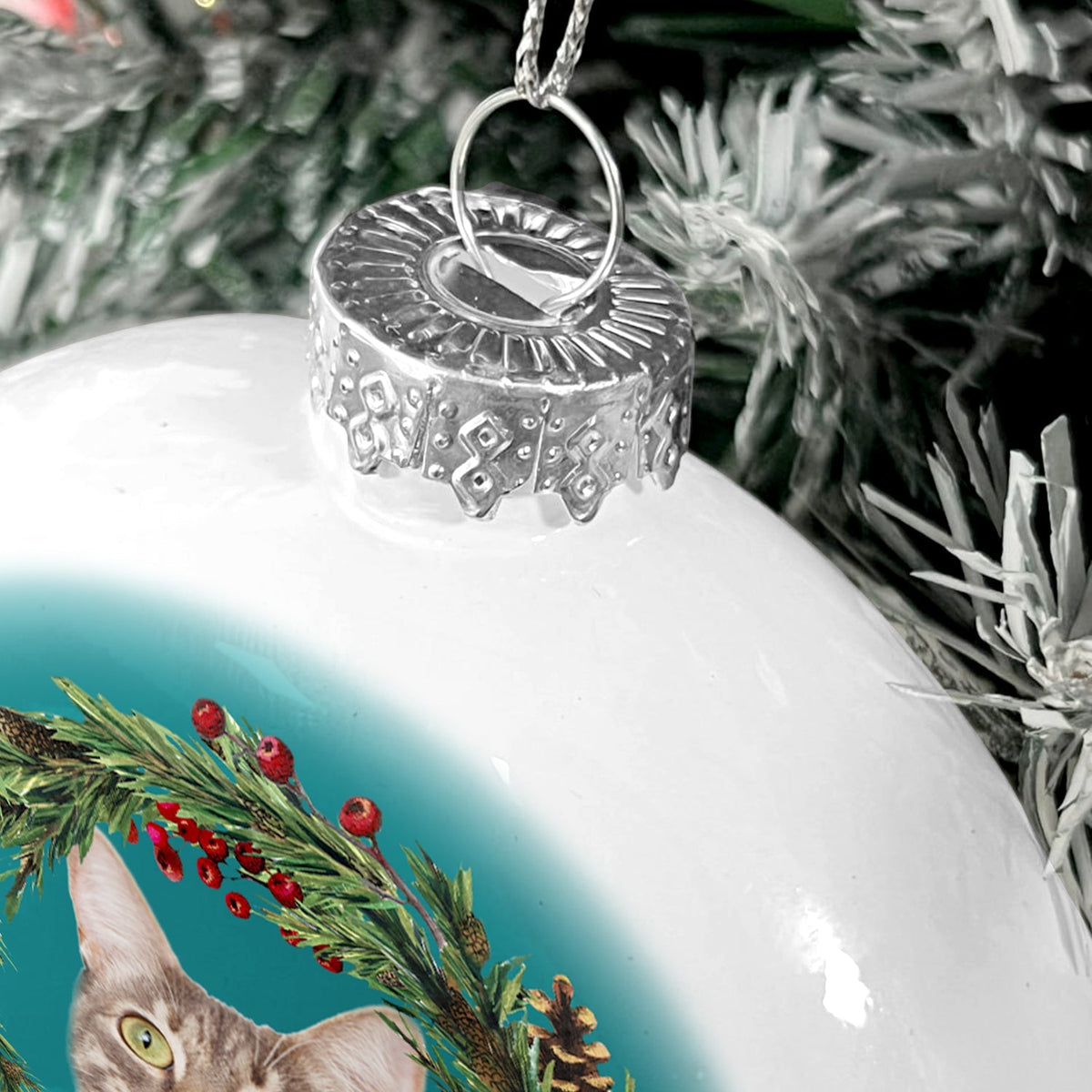 Custom Photo Cute Dogs Cats - Christmas Memorial Gift For Pet Lovers - Personalized White Flat Ball Ornament