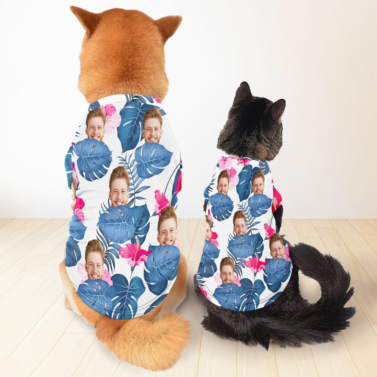Custom Photo Tropical Funny Family Pet Dad Face - Personalized Pet Shirt