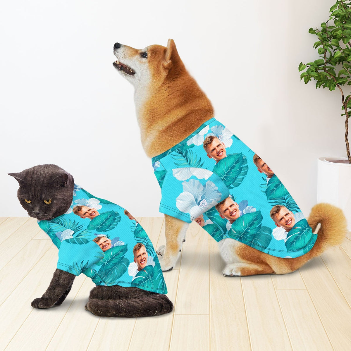 Custom Photo Tropical Funny Family Pet Dad Face - Personalized Pet Shirt