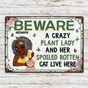 A Crazy Plant Lady & Her Spoiled Rotten Cats Live Here Funny - Personalized Classic Metal Signs