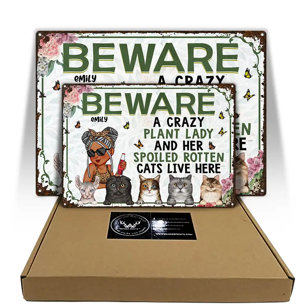 A Crazy Plant Lady & Her Spoiled Rotten Cats Live Here Funny - Personalized Classic Metal Signs