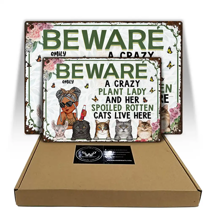 A Crazy Plant Lady & Her Spoiled Rotten Cats Live Here Funny - Personalized Classic Metal Signs