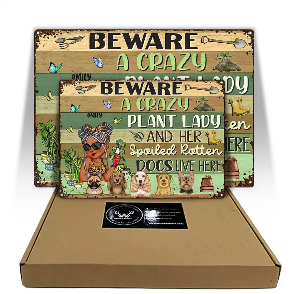 Crazy Plant Lady And Her Pampered Dogs Live Here - Personalized Classic Metal Signs