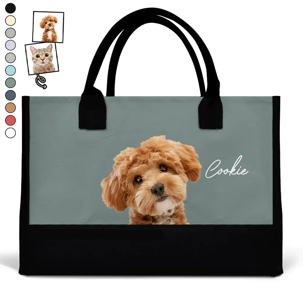 Custom Photo Cat Mom Dog Mom - Personalized Canvas Tote Bag