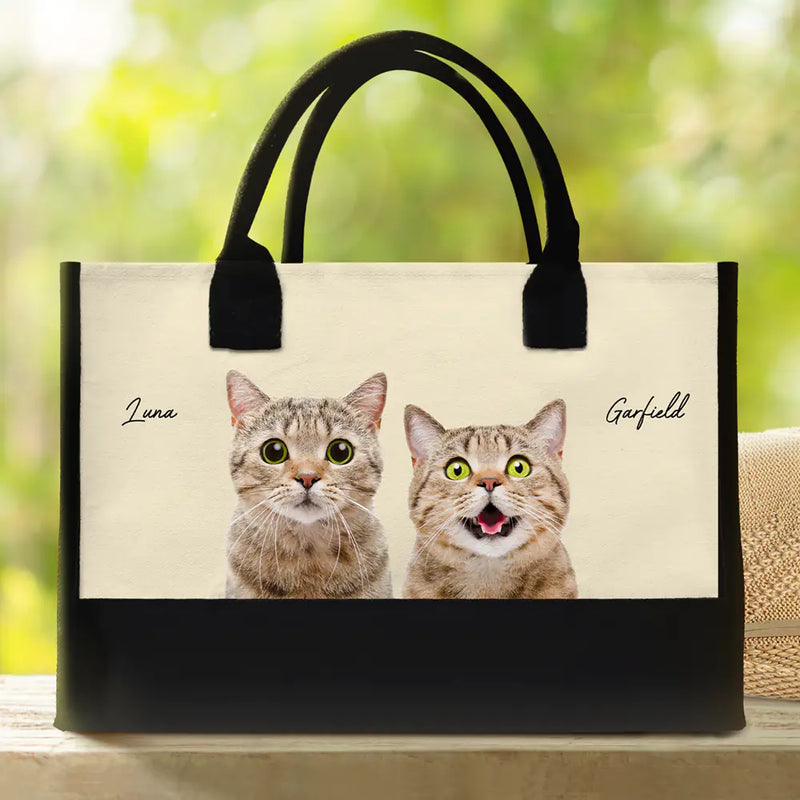 Custom Photo Cat Mom Dog Mom - Personalized Canvas Tote Bag