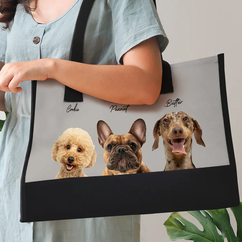 Custom Photo Cat Mom Dog Mom - Personalized Canvas Tote Bag