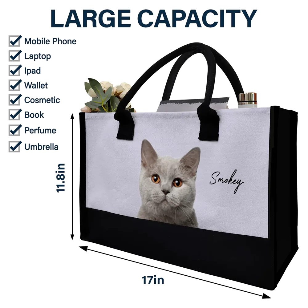 Custom Photo Cat Mom Dog Mom - Personalized Canvas Tote Bag