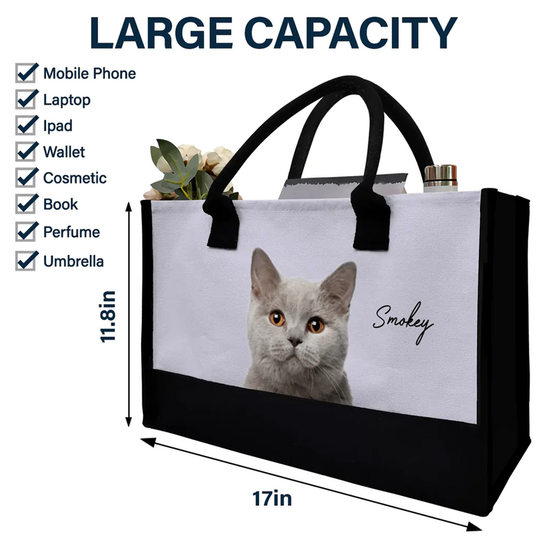 Custom Photo Cat Mom Dog Mom - Personalized Canvas Tote Bag
