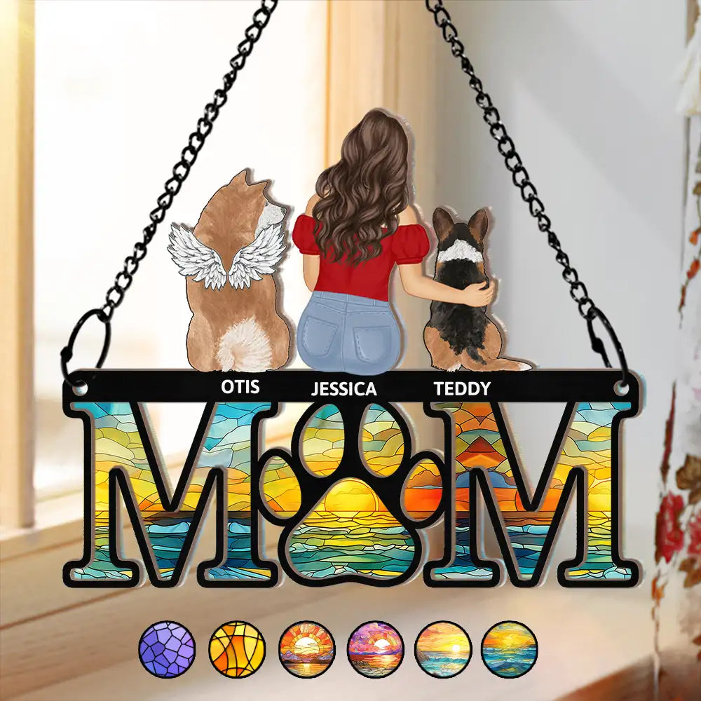 Sympathy Dog Mom Pet Memorial - Personalized Window Hanging Suncatcher Ornament
