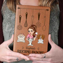 Cartoon Woman With Her Recipe Book And Dog Cat - Personalized Leather Journal