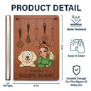 Cartoon Woman With Her Recipe Book And Dog Cat - Personalized Leather Journal