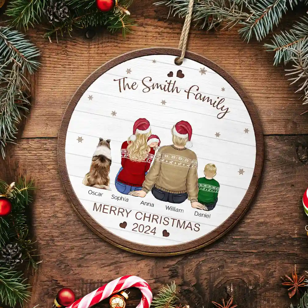 Family, Parents, Gift For Kids, Pet Lovers, Dog Lovers, Cat Lovers - Merry Christmas Family With Pets - Personalized Custom Shaped Wooden Ornament