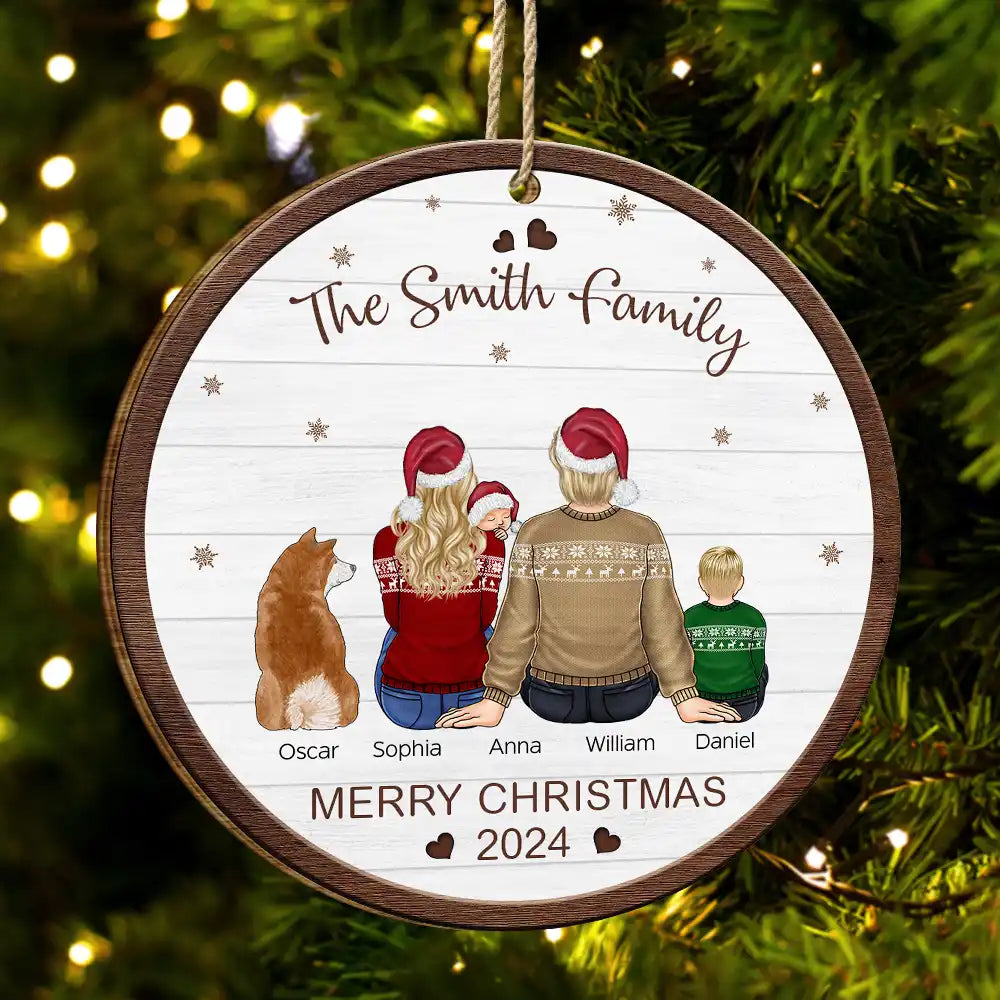 Family With Pets Merry Christmas - Personalized Custom Shaped Wooden Ornament