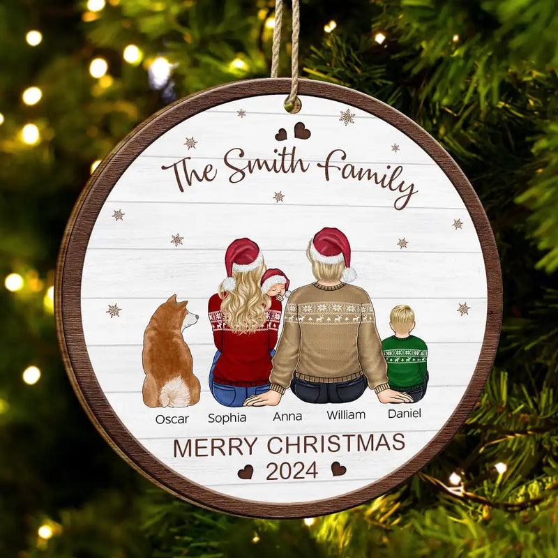 Family, Parents, Gift For Kids, Pet Lovers, Dog Lovers, Cat Lovers - Merry Christmas Family With Pets - Personalized Custom Shaped Wooden Ornament