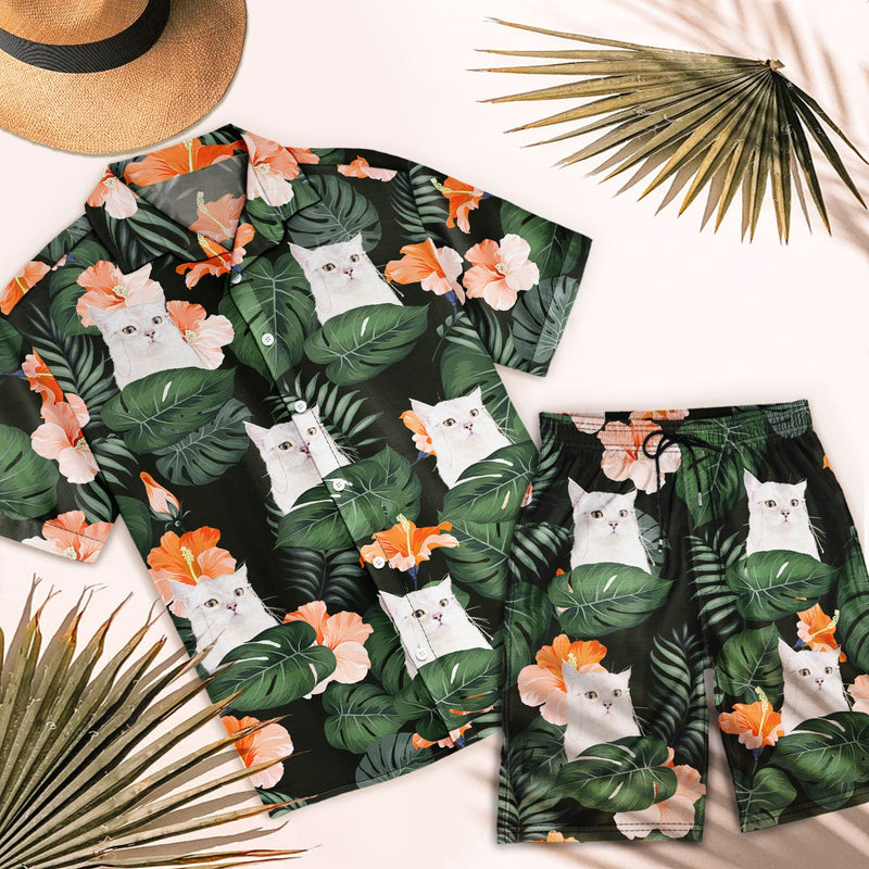 Custom Photo Funny Faces Of Our Pet Family - Personalized Hawaii Set Shirt And Shorts