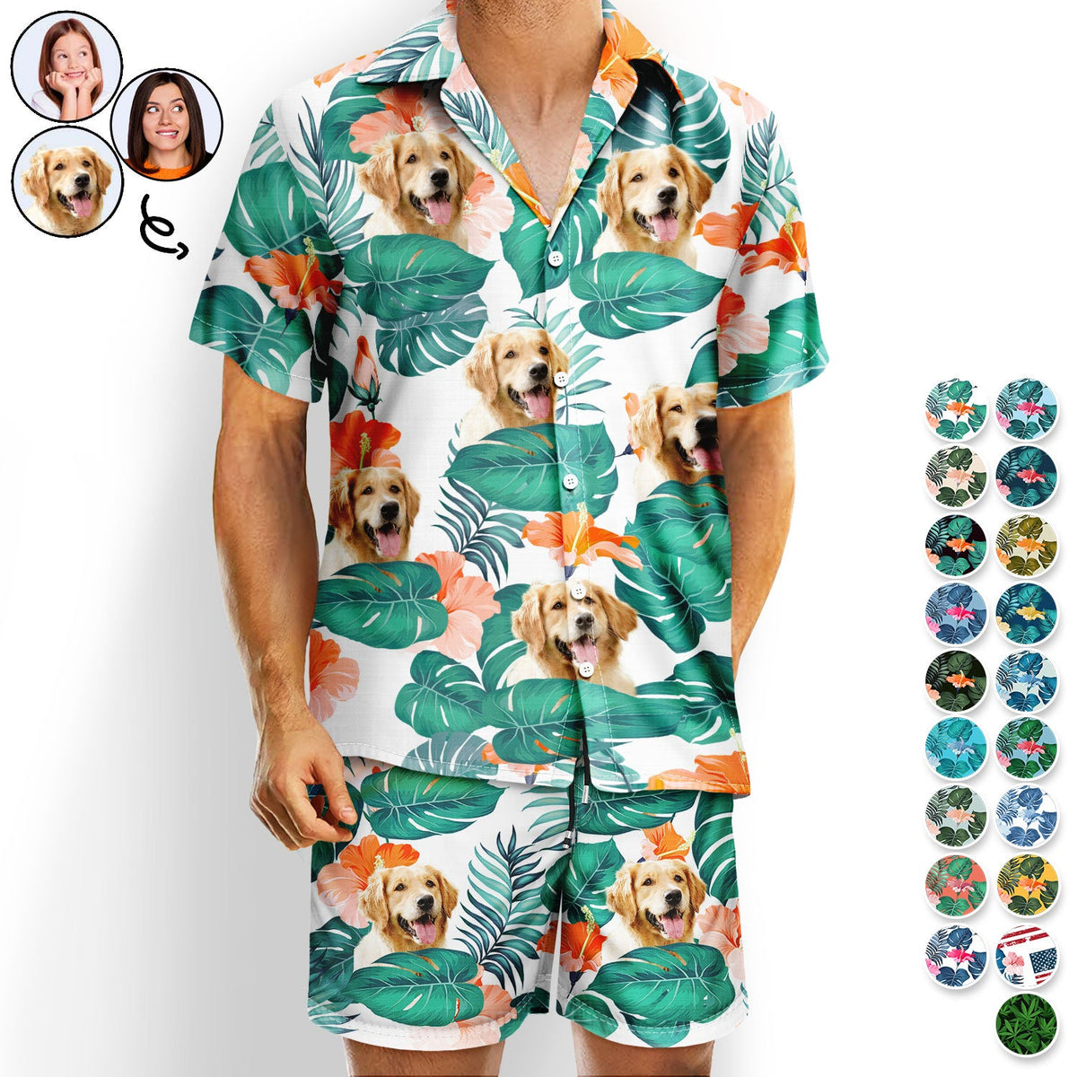 Custom Photo Funny Faces Of Our Pet Family - Personalized Hawaii Set Shirt And Shorts