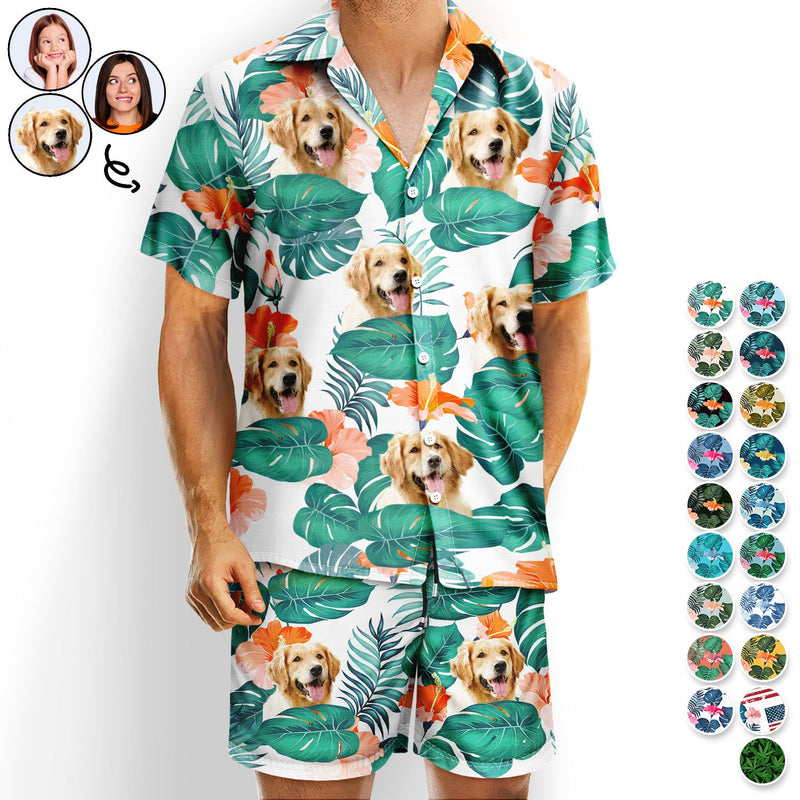 Custom Photo Funny Faces Of Our Pet Family - Personalized Hawaii Set Shirt And Shorts