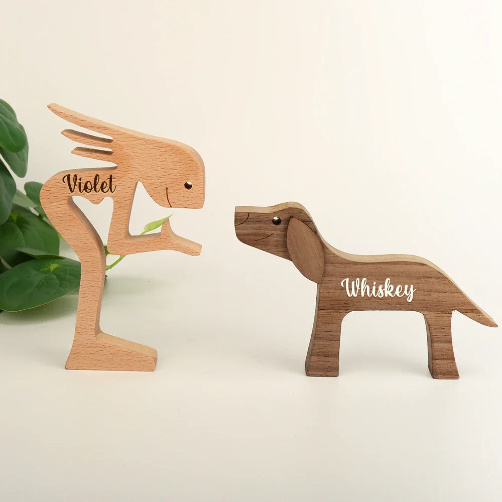 Pet Lovers, Dog Lovers - Custom Name Wooden Pet Carvings Carved Wood Decor Dog Lover - Personalized Wood Sculpture Table Ornament
