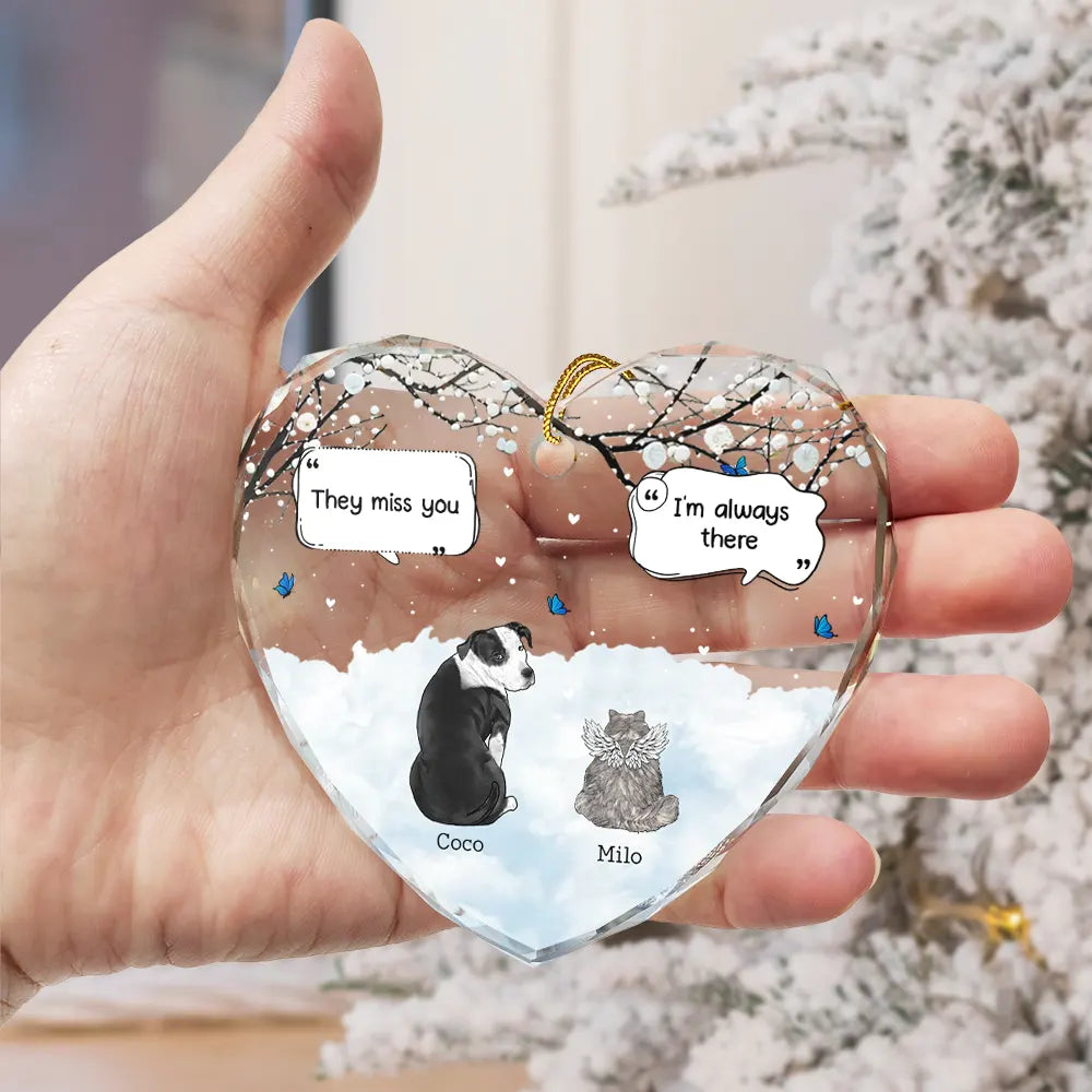 They Still Talk About You Memorial Cats Dogs - Personalized Heart Shaped Glass Ornament