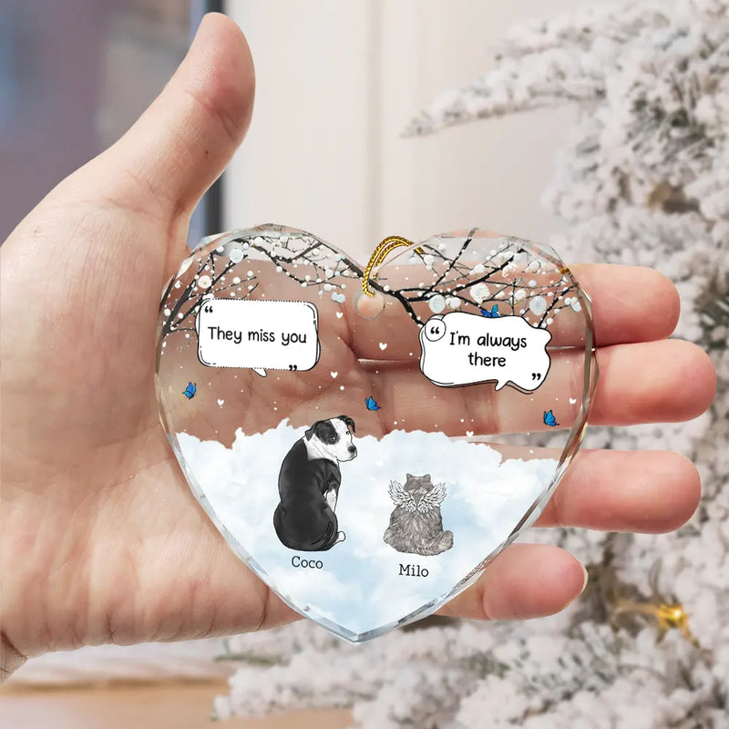 They Still Talk About You Memorial Cats Dogs - Personalized Heart Shaped Glass Ornament