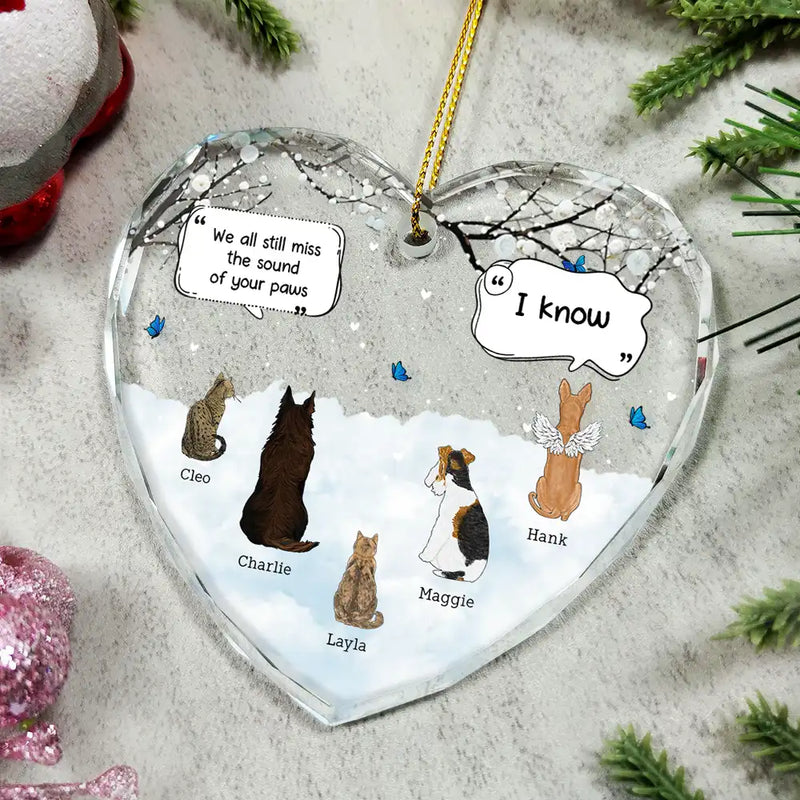 They Still Talk About You Memorial Cats Dogs - Personalized Heart Shaped Glass Ornament