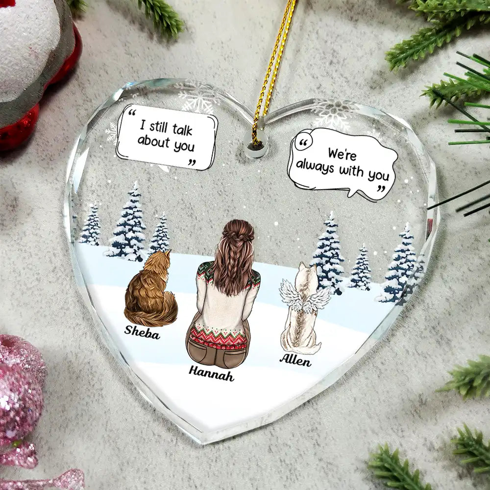 I Miss You I Know Dog Cat Memorial - Personalized Heart Shaped Glass Ornament