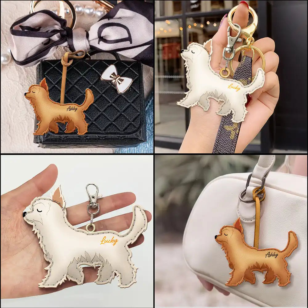 Dog Lovers,Pet Lovers,Dog Mom,Happy-Yorkshire Terrier Shaped, Dog Lovers Charm - Personalized Dog Leather Bag Charm, Keychain