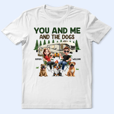 Cartoon You And Me And The Dogs Camping - Personalized T Shirt