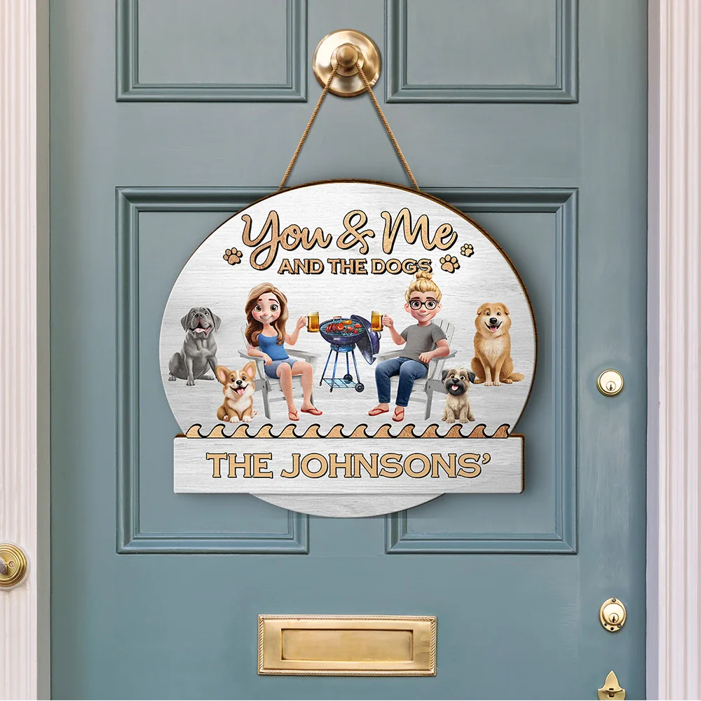 Dog Lovers, Dog Couple, Poolside, Gift For Couples, Happy - You & Me And The Dog 3D Effect - Personalized Custom Shaped Wood Sign