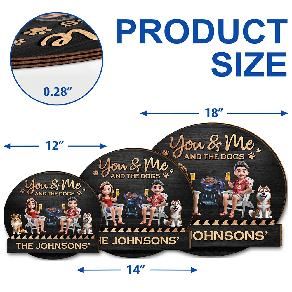 Dog Lovers, Dog Couple, Poolside, Gift For Couples, Happy - You & Me And The Dog 3D Effect - Personalized Custom Shaped Wood Sign
