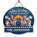 Dog Lovers, Dog Couple, Poolside, Gift For Couples, Happy - You & Me And The Dog 3D Effect - Personalized Custom Shaped Wood Sign