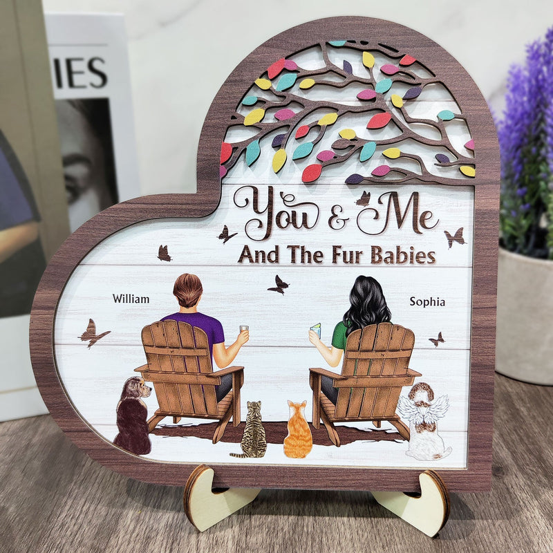 You And Me And The Fur Babies - Personalized 2-Layered Wooden Plaque With Stand